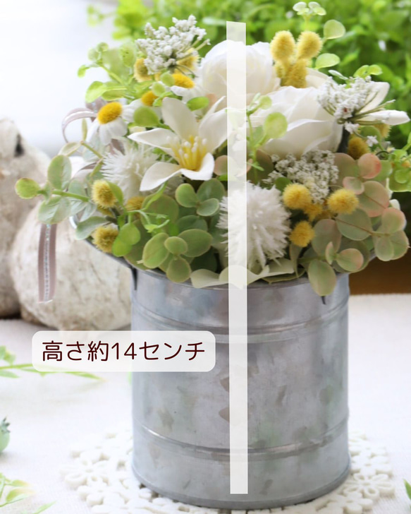 造花ギフト｜ミモザとミニバラのアレンジ｜退職祝 開店祝 お見舞い｜フラワーギフト｜造花アレンジ｜小さいアレンジ 5枚目の画像