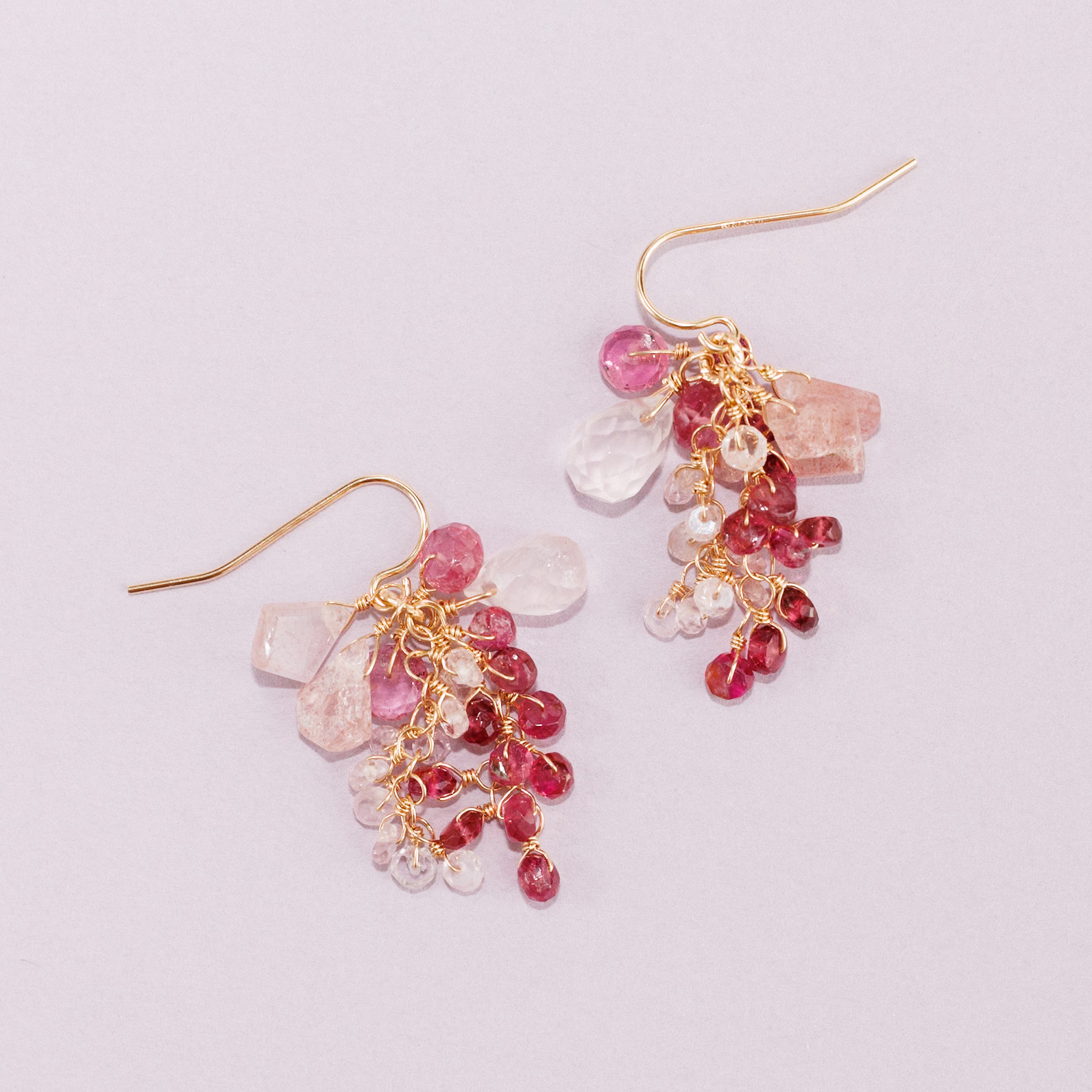 14kgf ピンクサファイア トルマリン ピンクトルマリン ローズクォーツ ピンクエピドート ピアス イヤリング ピアス