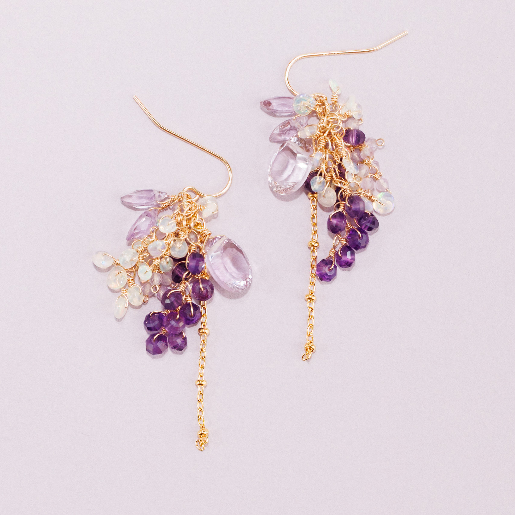 14kgf ラベンダーアメシスト アメシスト アメジスト オパール ピアス イヤリング ピアスチャーム