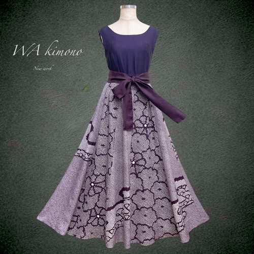 ⭐️フレアーワンピース　着物リメイク　〜130cm 紫本絞り フレアーワンピース 着物リメイク 演奏会 お出掛け 結婚式