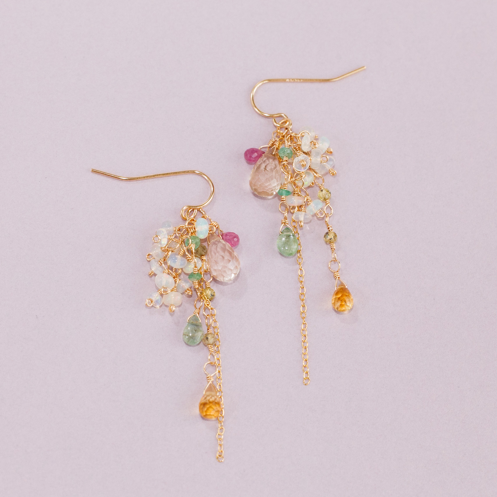 14kgf オレゴンサンストーン エメラルド サファイア シトリン ルビー オパール ピアス イヤリング ピアスチャーム