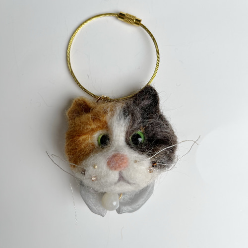 もふもふかわいい 羊毛ぬいぐるみチャーム 【みけねこバッグチャーム