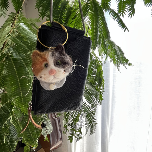 もふもふかわいい 羊毛ぬいぐるみチャーム 【みけねこバッグチャーム