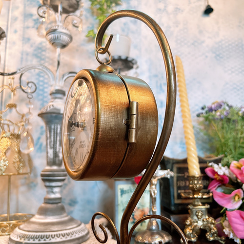 オールドイングリッシュデザイン ハンギング式スタンドクロック 両面