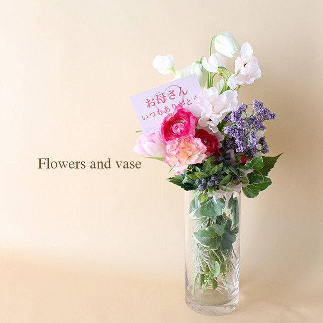 絵になるブーケと花瓶のギフトセットパステルピンク【アーティフィシャルフラワー】誕生日 記念日 母の日