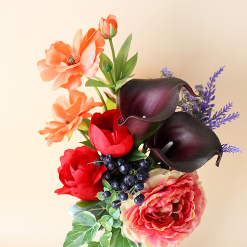 絵になるブーケと花瓶のギフトセット カラー オレンジレッド【アーティ