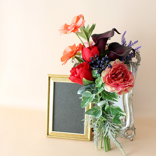 アートフラワー ブーケ ワインレッド オレンジ アートフラワー ブーケ ワインレッド オレンジ