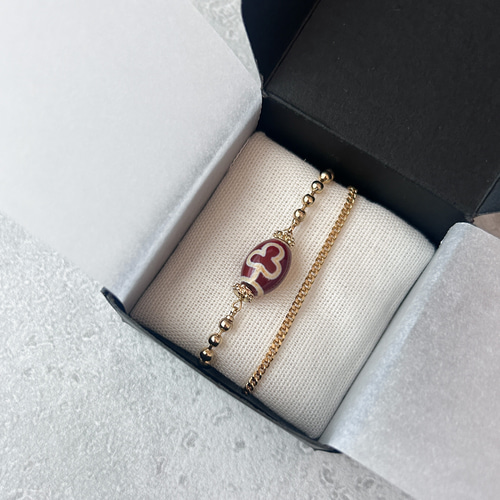 紅玉髄天珠＊心に寄り添う＊願掛けブレスレット ボールチェーン