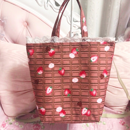 スイーツみたいなトートバッグ チョコレート ショルダー紐付き いちご
