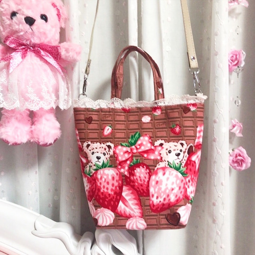 スイーツみたいなトートバッグ チョコレート ショルダー紐付き いちご