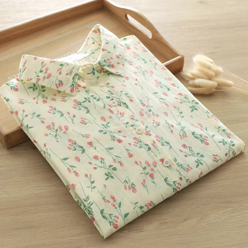 夏・半袖・コットン100%・ブラウス・花柄