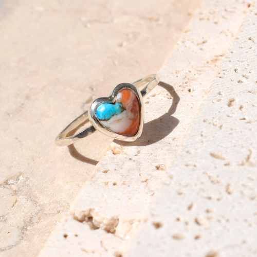 ターコイズ ハート型リング シルバー装飾 ターコイズハートモチーフ シルバーリング - 古着屋