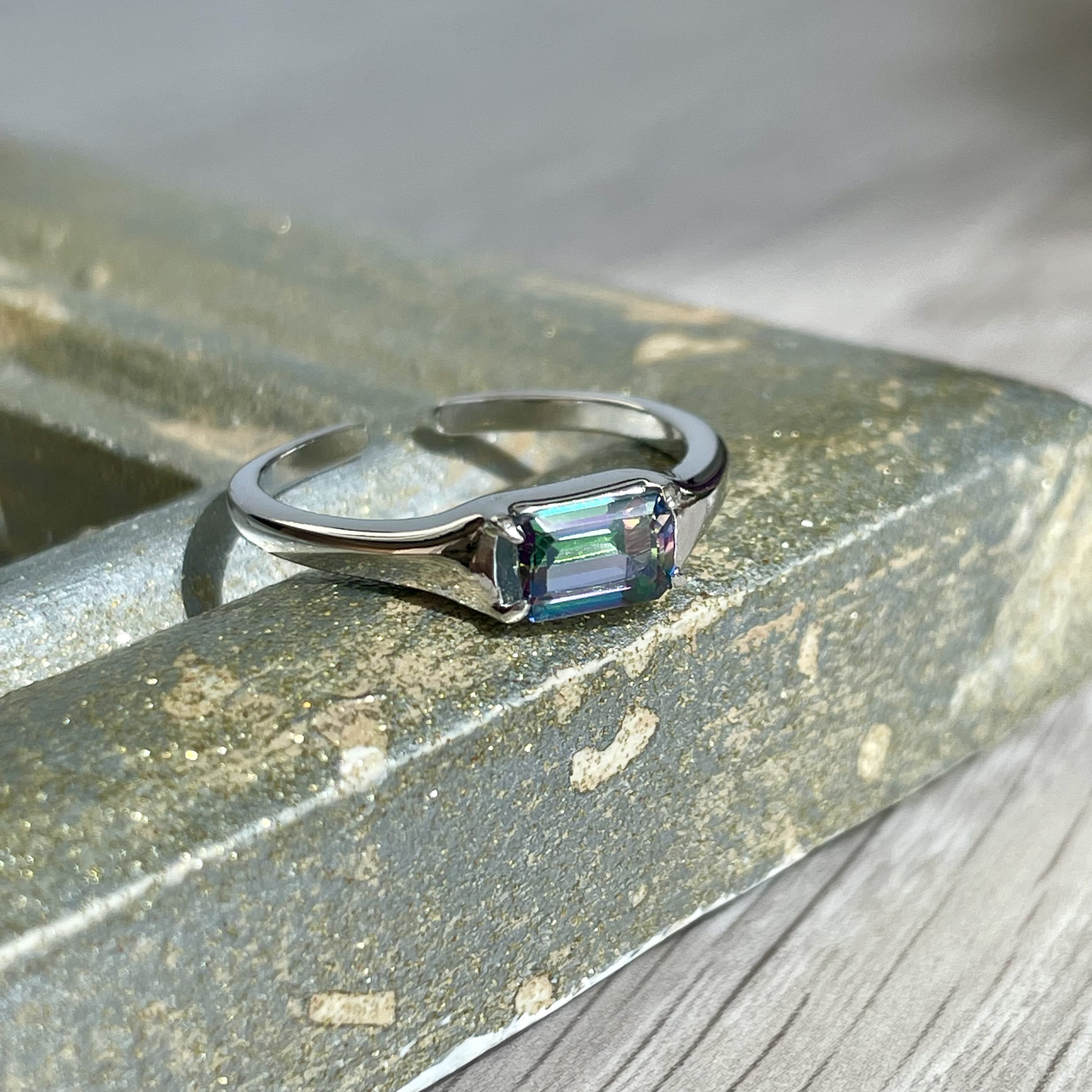 《silver925》ミスティックトパーズ レクタングルリング ジュエリーケース付き 送料無料 フリーサイズ