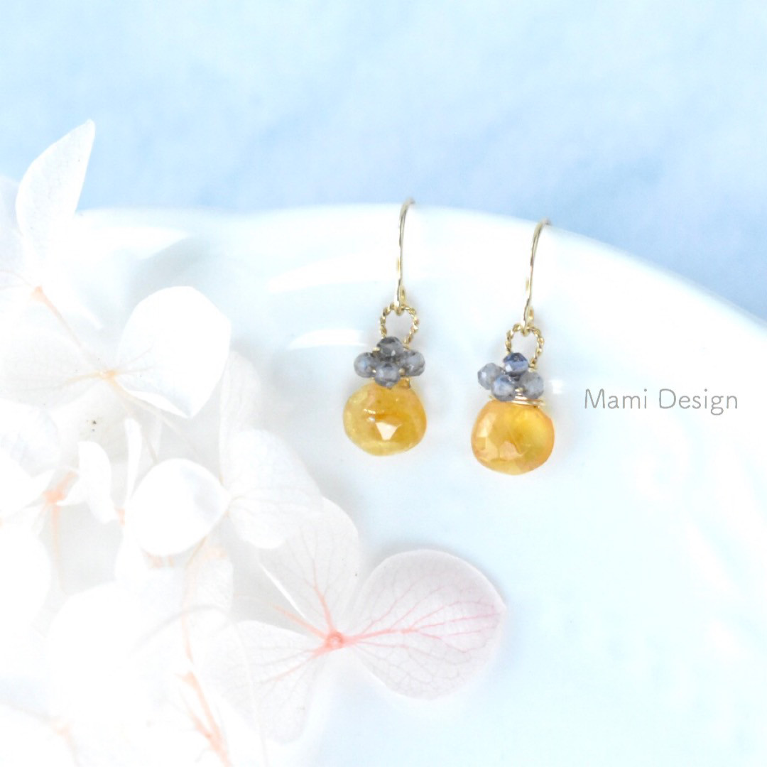 14KGF ヘリオドールとアイオライトのピアス