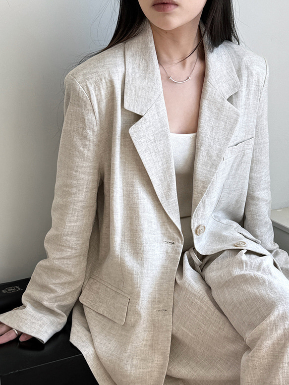 春夏新作　麻綿混　レディースジャケット、通勤ジャケット、オフィスジャケット、裏地付き大人気ジャケット　ゆったりめ 2枚目の画像