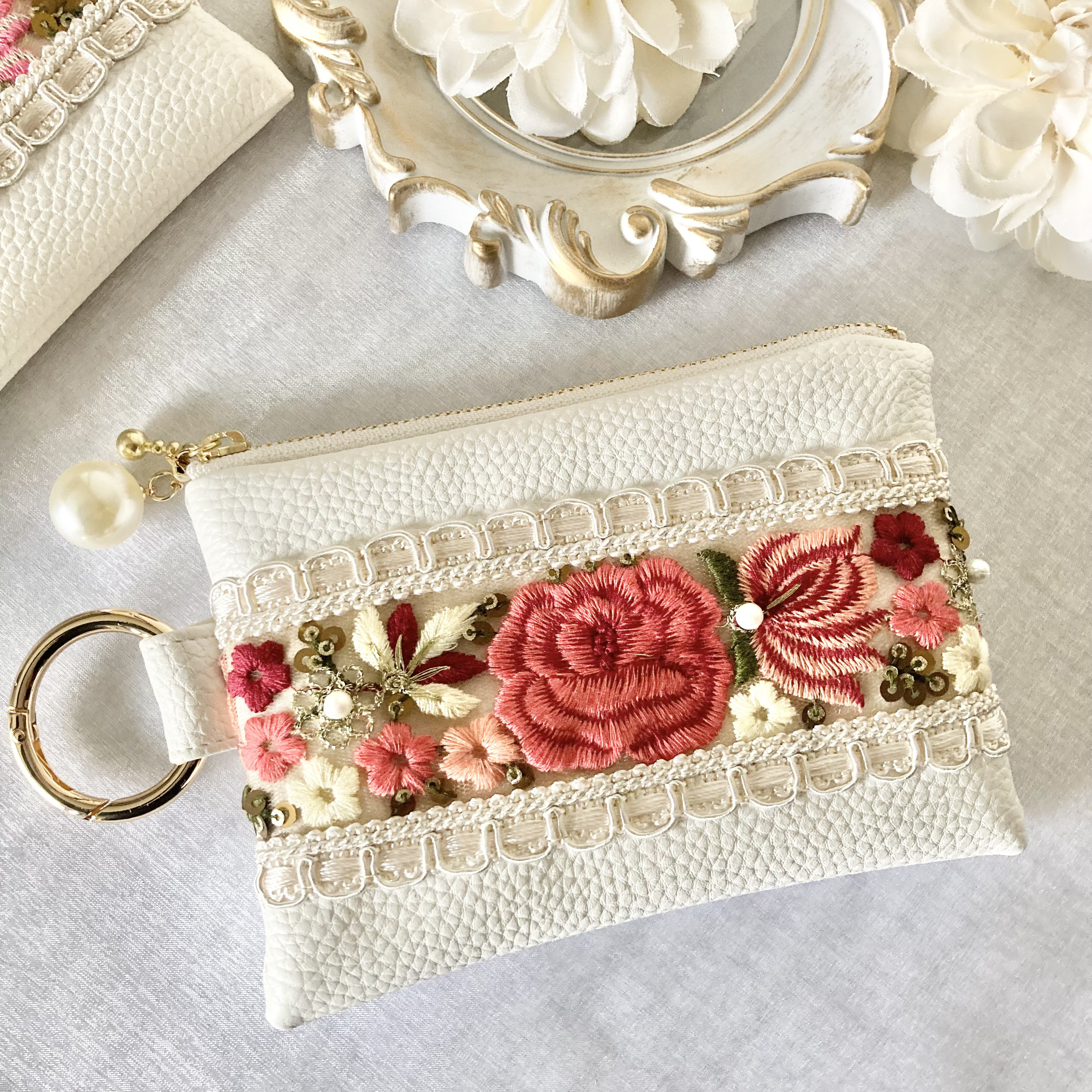 インド刺繍リボンポーチ インド刺繍リボン インド刺繍ポーチ