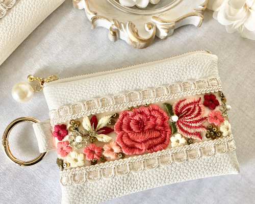 インド刺繍リボンポーチ インド刺繍リボン インド刺繍ポーチ