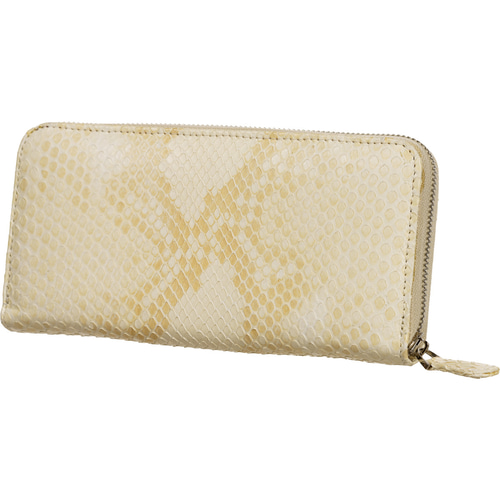 パイソン 長財布 アイボリー 無双 本革 高級 エキゾチック ラウンド