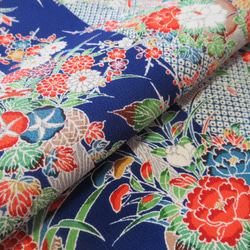 紺色ぼかし 本加賀友禅 四季花模様 正絹 丹後ちりめん No.68-1