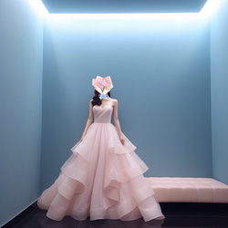 憧れのドレススクエアネック高級サテン ローズ オフホワイト編み上げ