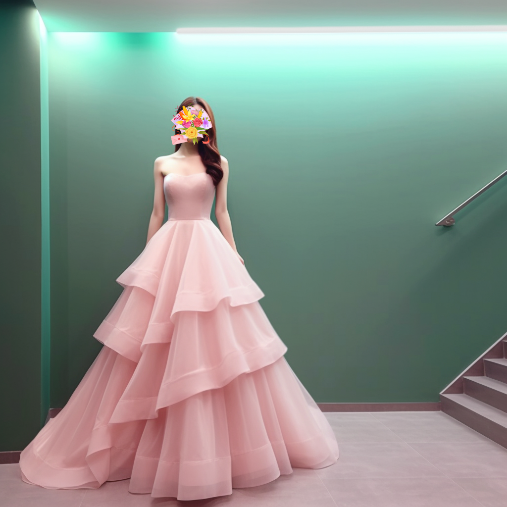 ふわふわピンクカラードレス  ベアトップ　ロング丈　ヒダ　パーティー　結婚式　前撮り　二次会　結婚式 披露宴