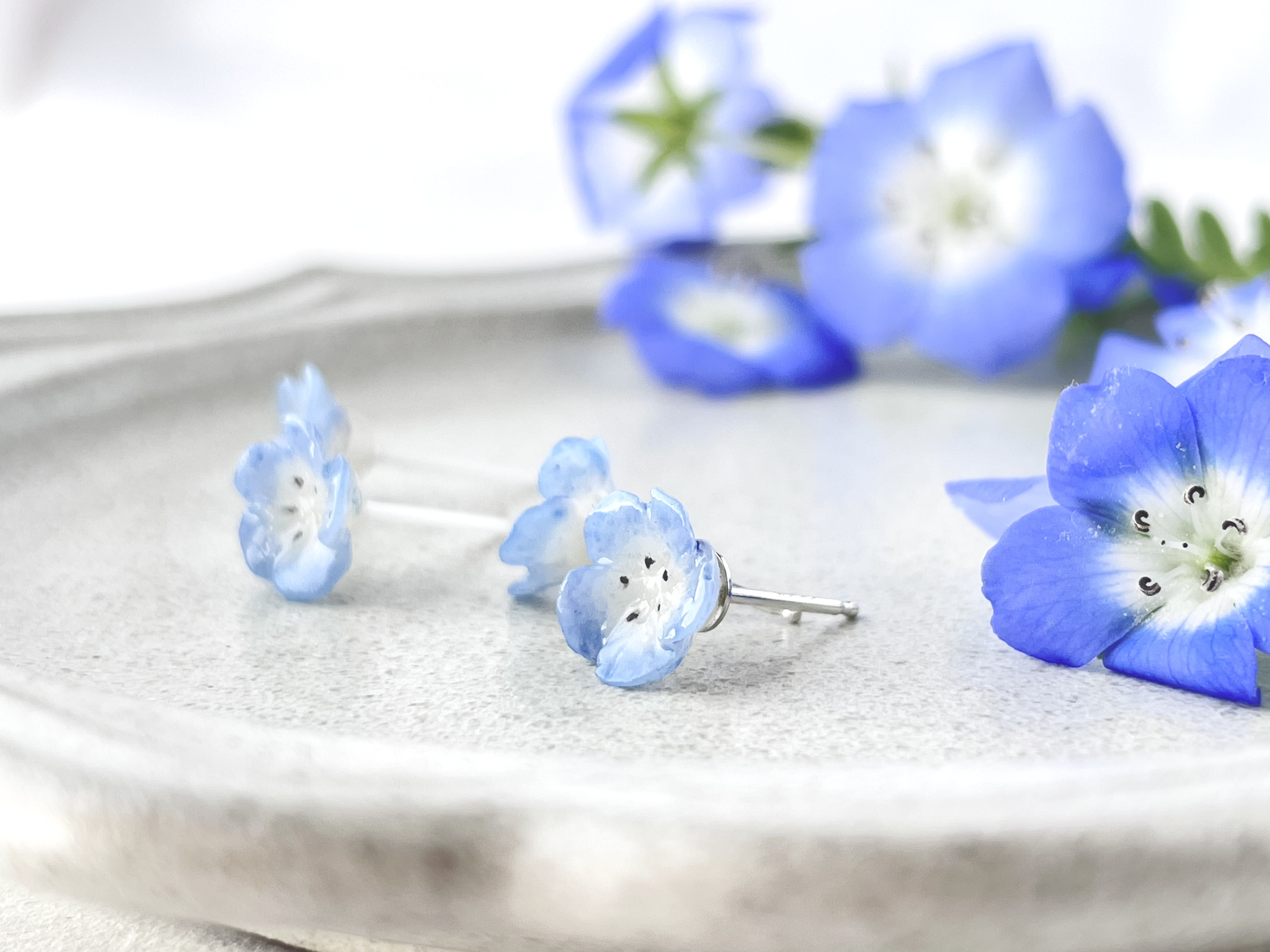 ガラスセラミックのネモフィラピアス/glass ceramic,24kgf,silver925