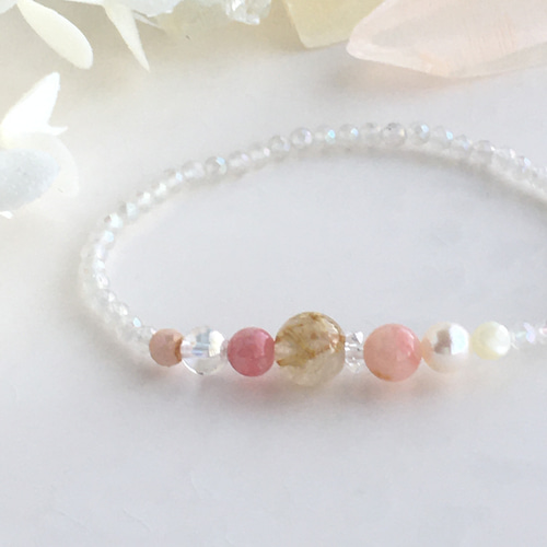 虹と風～ ルチルクォーツ＊ピンクオパール＊インカローズ＊淡水パール  