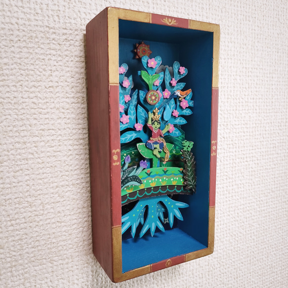 ミニ絵画 ボックスアート『young tree & pink flower』アクリル絵具