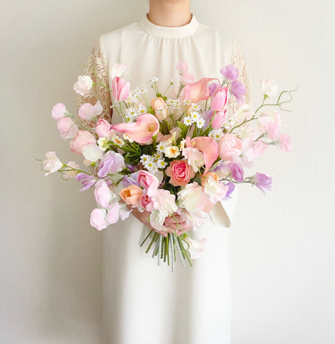 【ピンクパープル】スイートピーとカラーの春ブーケ