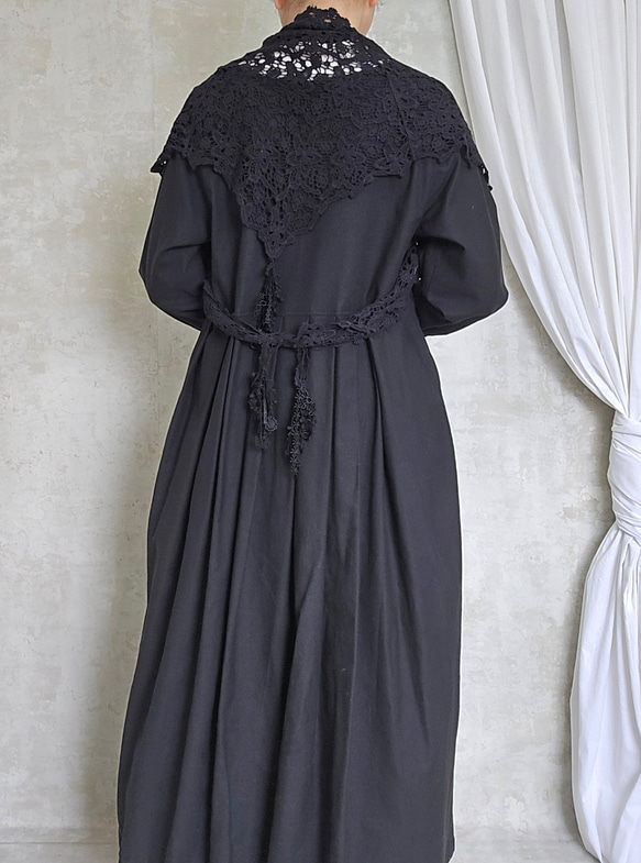 ロング三角ショール♧黒コットンレース 9枚目の画像