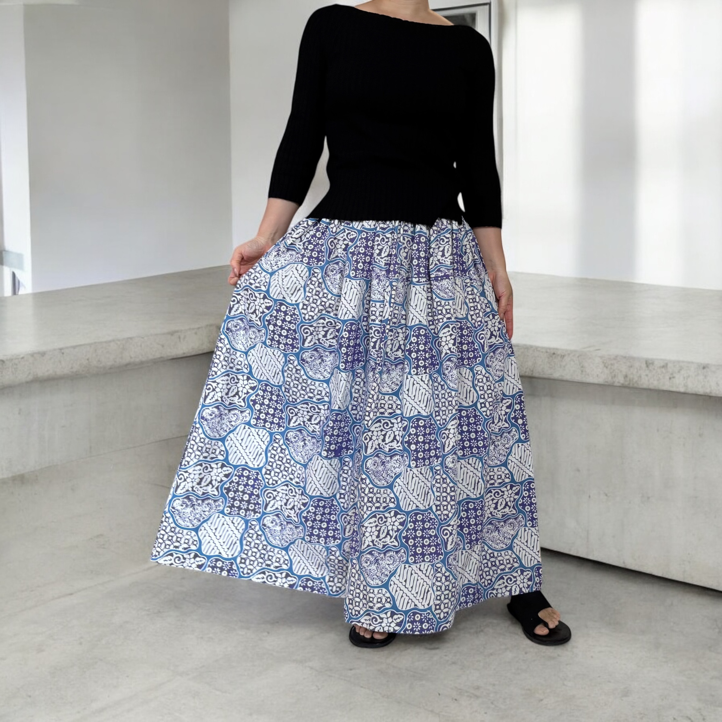 Bali style♪インドネシアバティックのギャザースカート　ろうけつ染め
