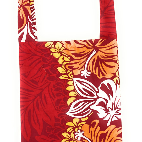 ハワイアン エコバッグ レジ袋型 お弁当サイズS ハイビスカス柄 レッド