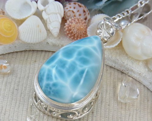 一点もの】ラリマー宝石質 プルメリア バリ シルバー925 世界にひとつ