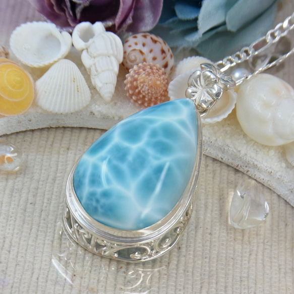 一点もの】ラリマー宝石質 プルメリア バリ シルバー925 世界にひとつ