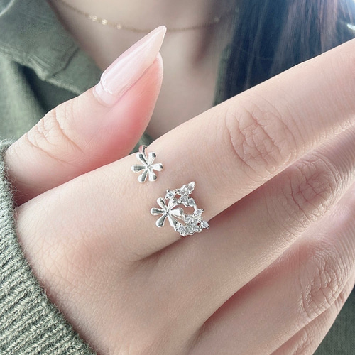 新作] 美しい☆蝶と花モチーフオープンシルバーリングR4412 指輪