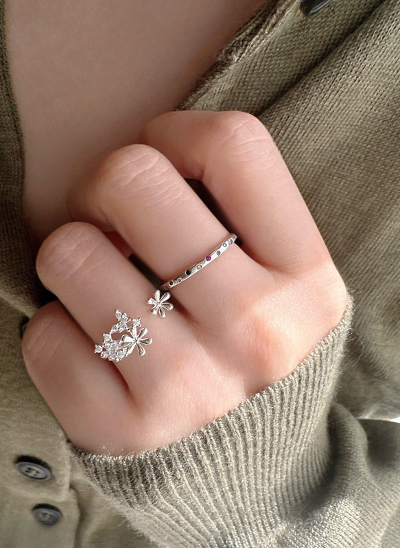 新作] 美しい☆蝶と花モチーフオープンシルバーリングR4412 指輪