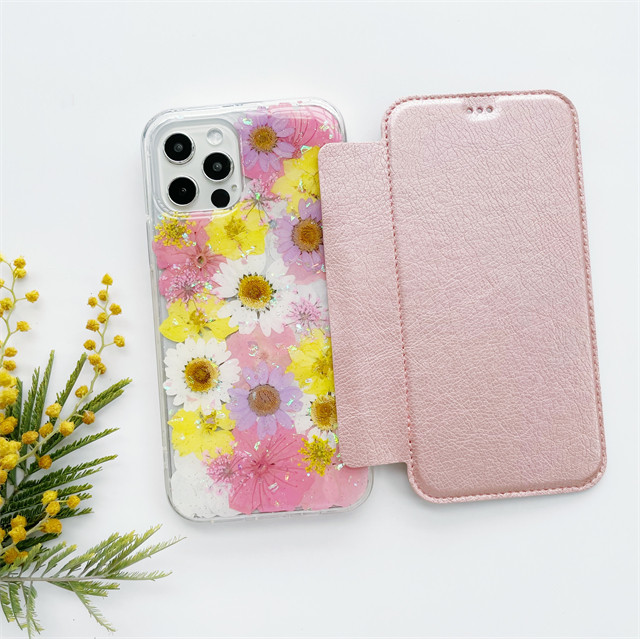 桜＆ノースポール 押し花ケース 手帳型スマホケース iPhone17Proケース GalaxyS25ケース
