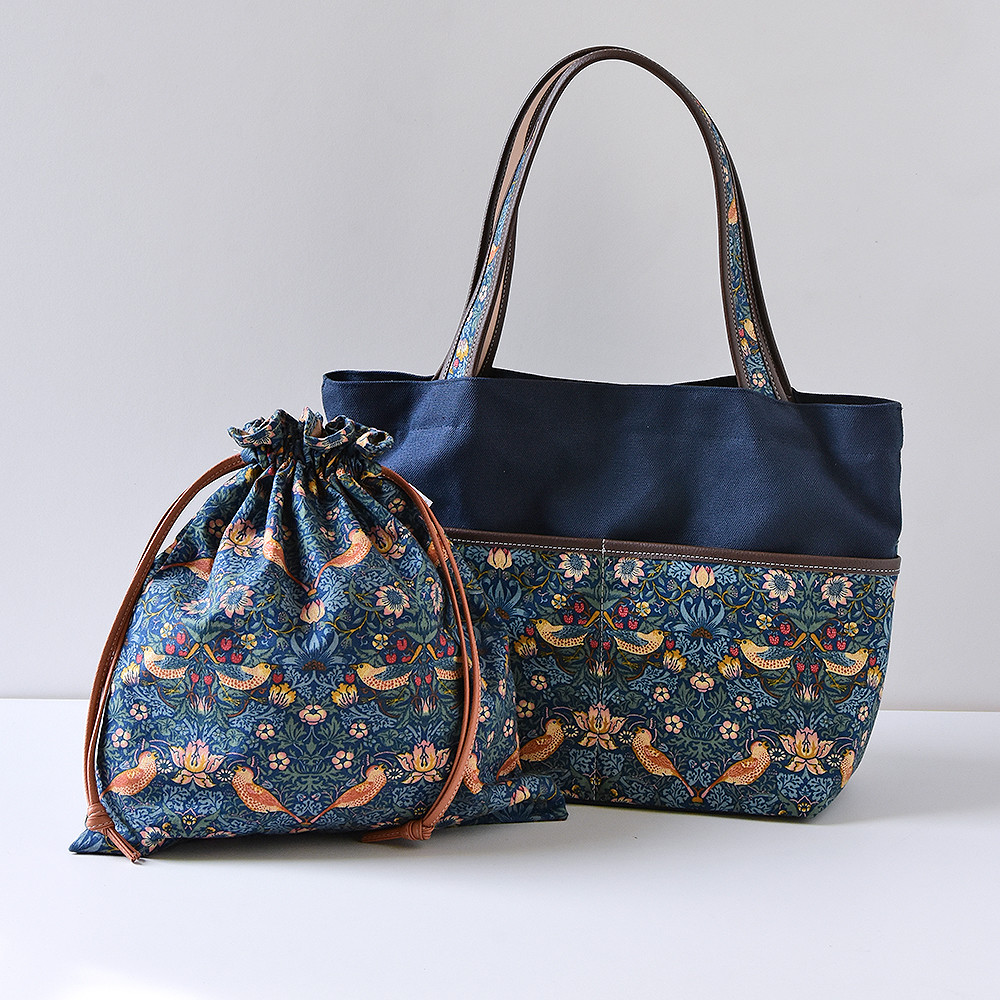 新春福袋 モリス×倉敷帆布 A4トートバッグ＆巾着ペアセット ウイリアムモリス 本革 帆布 ストロベリーシーフ