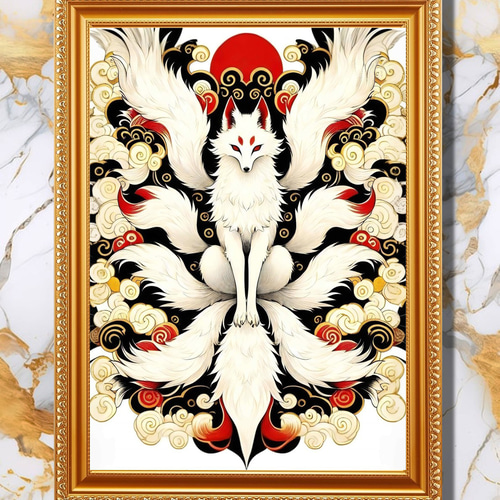 9つのご利益を招く九尾の狐』額縁付き風水アート 絵画 開運宝具専門店