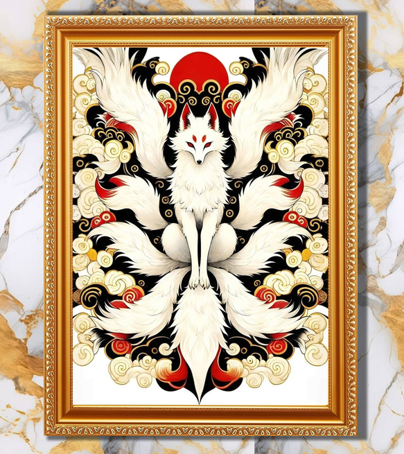 9つのご利益を招く九尾の狐』額縁付き風水アート 絵画 開運宝具専門店