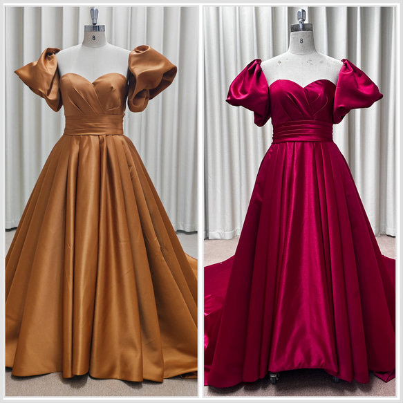 ハートネック　パフスリーブ　Aライン　ロングドレス　サテン ハートネック パフスリーブ Aライン ロングドレス サテン 【公式通販】