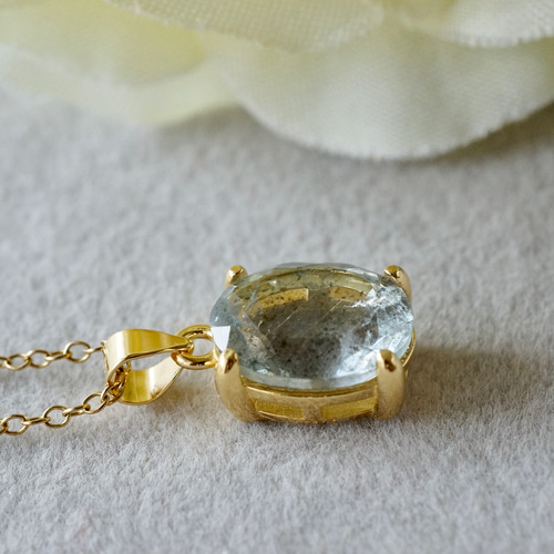 送料無料】3月誕生石 モスアクアマリン ペンダントトップ 18kgp