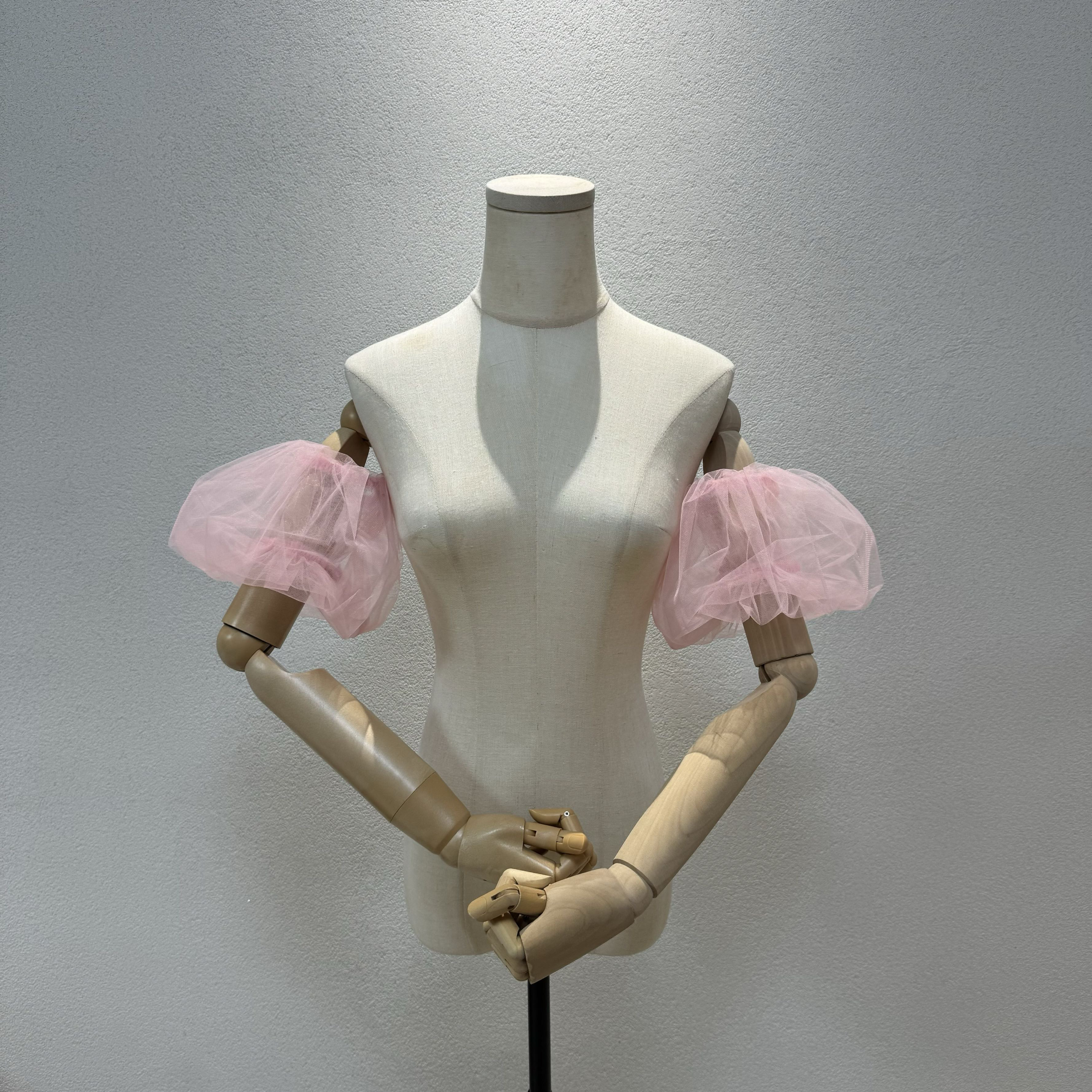 全国送料無料！くすみピンク　可愛い袖　パフスリーブ　二の腕カバー　サイズオーダー可能　お色直し　結婚式　取り外し可能お袖