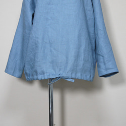 カラーリネン◆マリンシャツブラウス　長袖◆オールドブルー◆M・L・LL（中厚、リネン100％） 3枚目の画像
