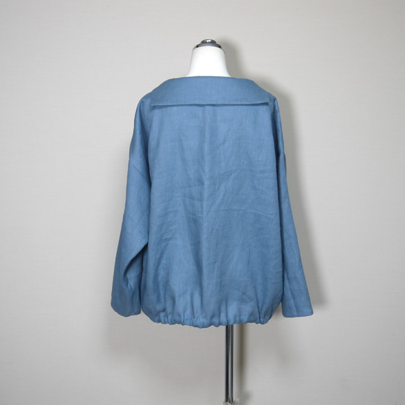 カラーリネン◆マリンシャツブラウス　長袖◆オールドブルー◆M・L・LL（中厚、リネン100％） 7枚目の画像