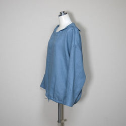 カラーリネン◆マリンシャツブラウス　長袖◆オールドブルー◆M・L・LL（中厚、リネン100％） 6枚目の画像