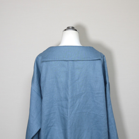 カラーリネン◆マリンシャツブラウス　長袖◆オールドブルー◆M・L・LL（中厚、リネン100％） 9枚目の画像