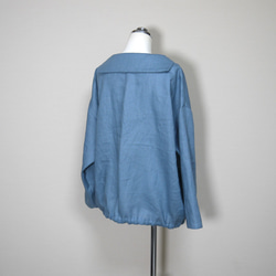 カラーリネン◆マリンシャツブラウス　長袖◆オールドブルー◆M・L・LL（中厚、リネン100％） 8枚目の画像