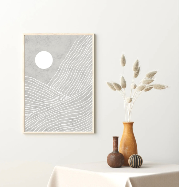 北欧 風 インテリア アートポスター 【 白線と風情 】淡墨色 :/150