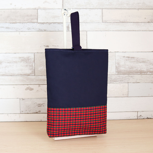 ファミリア風 赤チェック マチあり シューズケース 上履き入れ 入園